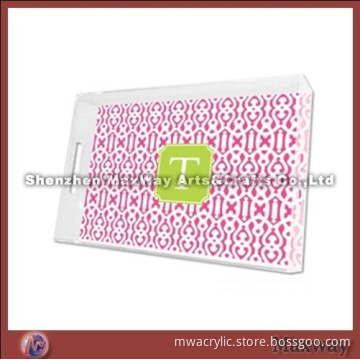 Manufacture Hotselling Rectagular Plastic Acrylic Fast Food/Bar Tray With Handle
